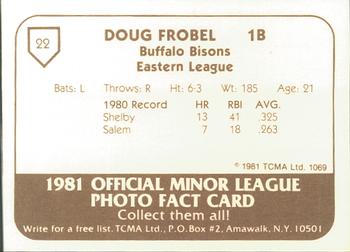 1981 TCMA Buffalo Bisons #22 Doug Frobel Back
