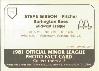 1981 TCMA Burlington Bees #11 Steve Gibson Back