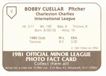 1981 TCMA Charleston Charlies #2 Bobby Cuellar Back