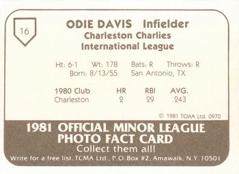 1981 TCMA Charleston Charlies #16 Odie Davis Back