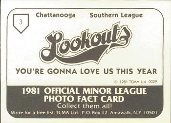 1981 TCMA Chattanooga Lookouts #3 Robbie Alvarez Back