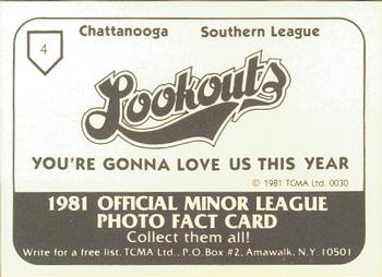 1981 TCMA Chattanooga Lookouts #4 Luis DeLeon Back