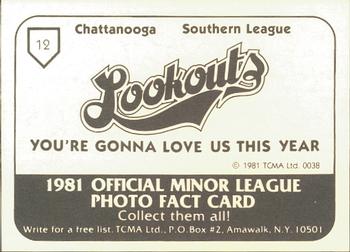 1981 TCMA Chattanooga Lookouts #12 Jeff Moronko Back