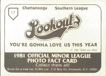 1981 TCMA Chattanooga Lookouts #17 Sal Rende Back