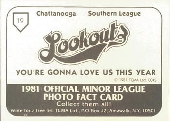 1981 TCMA Chattanooga Lookouts #19 Chuck Stobbs Back