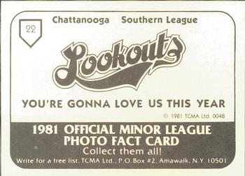 1981 TCMA Chattanooga Lookouts #22 Jeff Tomski Back