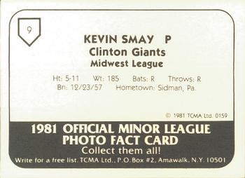 1981 TCMA Clinton Giants #9 Kevin Smay Back