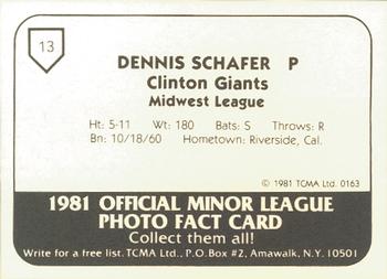 1981 TCMA Clinton Giants #13 Dennis Schafer Back