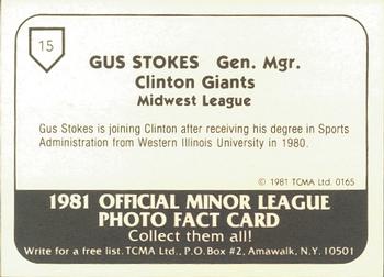 1981 TCMA Clinton Giants #15 Gus Stokes Back