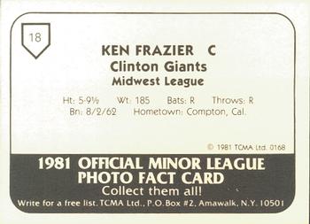 1981 TCMA Clinton Giants #18 Ken Frazier Back