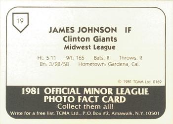 1981 TCMA Clinton Giants #19 James L. Johnson Back