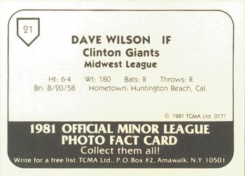 1981 TCMA Clinton Giants #21 Dave Wilson Back