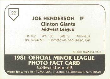 1981 TCMA Clinton Giants #22 Joe W. Henderson Back