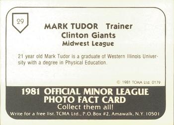 1981 TCMA Clinton Giants #29 Mark Tudor Back