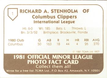 1981 TCMA Columbus Clippers #1 Dick Stenholm Back