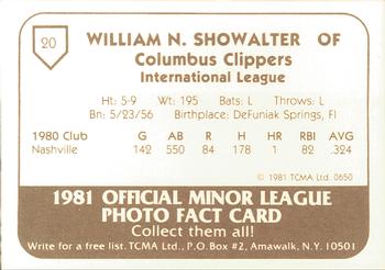 1981 TCMA Columbus Clippers #20 Bill Showalter Back