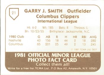 1981 TCMA Columbus Clippers #21 Garry Smith Back