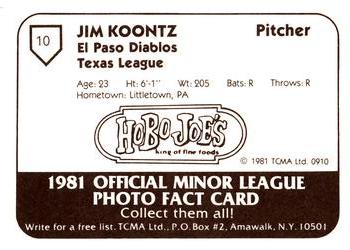 1981 TCMA El Paso Diablos #10 Jim Koontz Back
