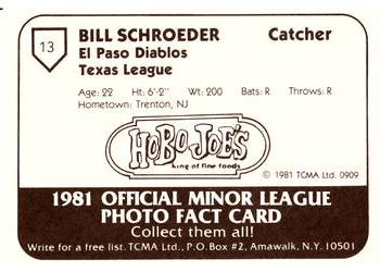 1981 TCMA El Paso Diablos #13 Bill Schroeder Back