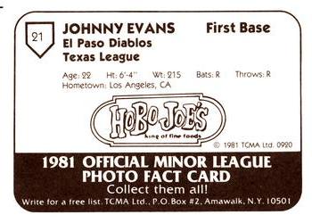 1981 TCMA El Paso Diablos #21 Johnny Evans Back