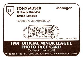 1981 TCMA El Paso Diablos #23 Tony Muser Back