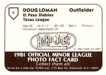 1981 TCMA El Paso Diablos #8 Doug Loman Back
