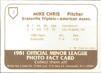 1981 TCMA Evansville Triplets #3 Mike Chris Back