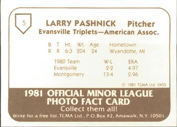 1981 TCMA Evansville Triplets #5 Larry Pashnick Back