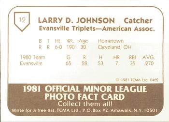 1981 TCMA Evansville Triplets #12 Larry Johnson Back