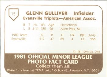 1981 TCMA Evansville Triplets #15 Glenn Gulliver Back