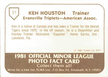 1981 TCMA Evansville Triplets #21 Ken Houston Back