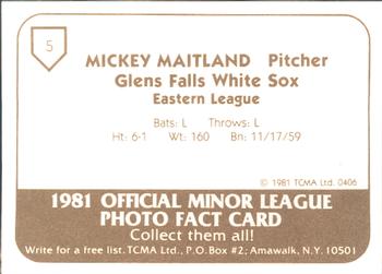 1981 TCMA Glens Falls White Sox #5 Mickey Maitland Back