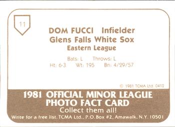 1981 TCMA Glens Falls White Sox #11 Dom Fucci Back