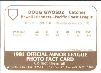 1981 TCMA Hawaii Islanders #5 Doug Gwosdz Back