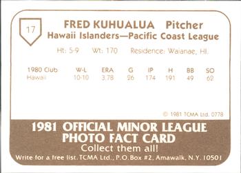 1981 TCMA Hawaii Islanders #17 Fred Kuhaulua Back