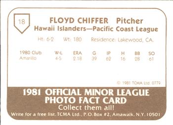 1981 TCMA Hawaii Islanders #18 Floyd Chiffer Back