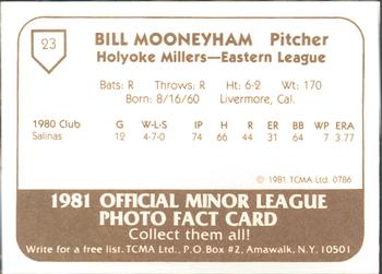 1981 TCMA Holyoke Millers #23 Bill Mooneyham Back
