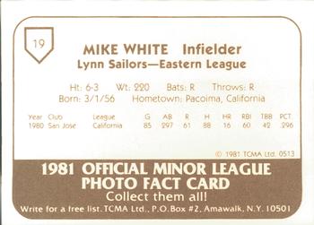 1981 TCMA Lynn Sailors #19 Mike White Back