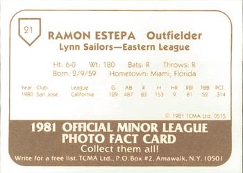 1981 TCMA Lynn Sailors #21 Ramon Estepa Back