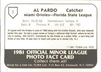 1981 TCMA Miami Orioles #2 Al Pardo Back