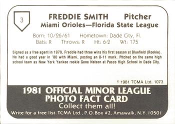 1981 TCMA Miami Orioles #3 Freddie Smith Back