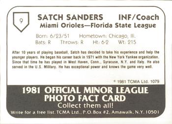 1981 TCMA Miami Orioles #9 Satch Sanders Back