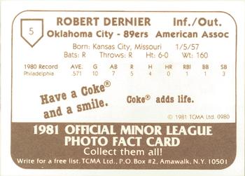 1981 TCMA Oklahoma City 89ers #5 Bob Dernier Back