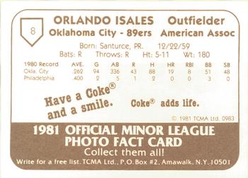 1981 TCMA Oklahoma City 89ers #8 Orlando Isales Back