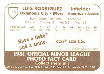 1981 TCMA Oklahoma City 89ers #16 Luis Rodriguez Back