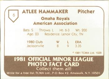 1981 TCMA Omaha Royals #6 Atlee Hammaker Back