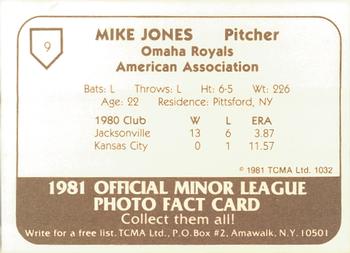 1981 TCMA Omaha Royals #9 Mike Jones Back