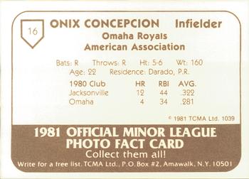 1981 TCMA Omaha Royals #16 Onix Concepcion Back