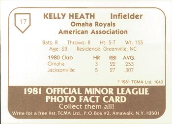 1981 TCMA Omaha Royals #17 Kelly Heath Back