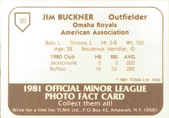 1981 TCMA Omaha Royals #20 Jim Buckner Back